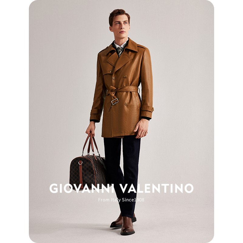 GIOVANNI VALENTINO秋冬季新款2024真皮皮衣外套男牛皮中长款风衣 - 图3