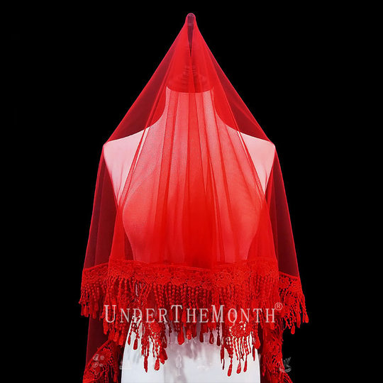 中式婚礼新娘结婚红盖头半透明头纱软纱秀禾服喜帕中国风头纱头饰