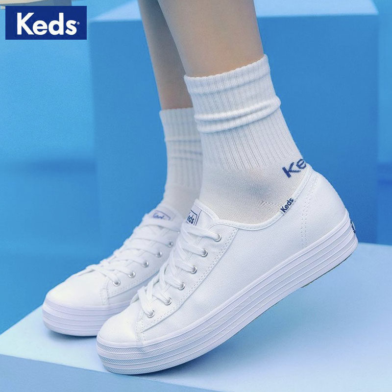 Keds小白鞋厚底帆布鞋经典款女鞋郑秀晶同款增高显瘦松糕鞋韩版-图0