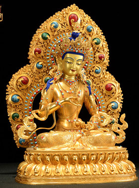 藏式鎏金金刚萨埵铜器摆件带背光