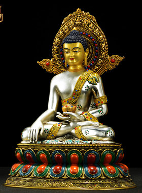 藏式7寸彩绘释迦铜器雕像摆件