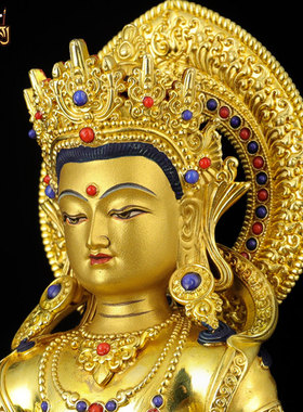 藏式7寸鎏金地藏王铜器雕像摆件