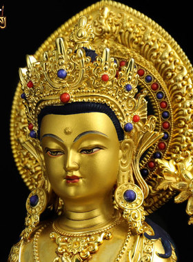 藏式7寸鎏金四臂观音铜器摆件