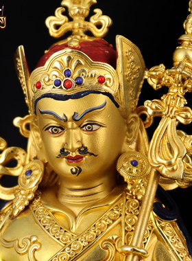 藏式7寸鎏金莲花生铜器雕像摆件