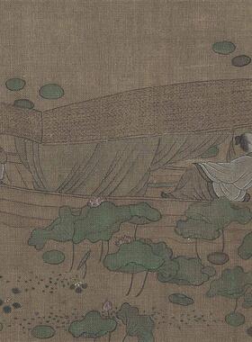 新品元代莲舟新月图卷爱莲说彷古名家q字画高清微喷复制临摹装饰