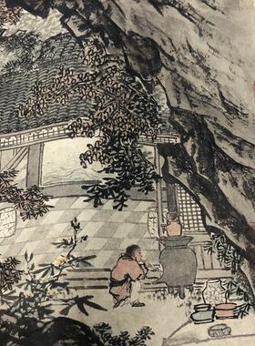 名画复制品唐寅唐伯虎松崖别业写意山水画国画艺术c微喷临摹装饰