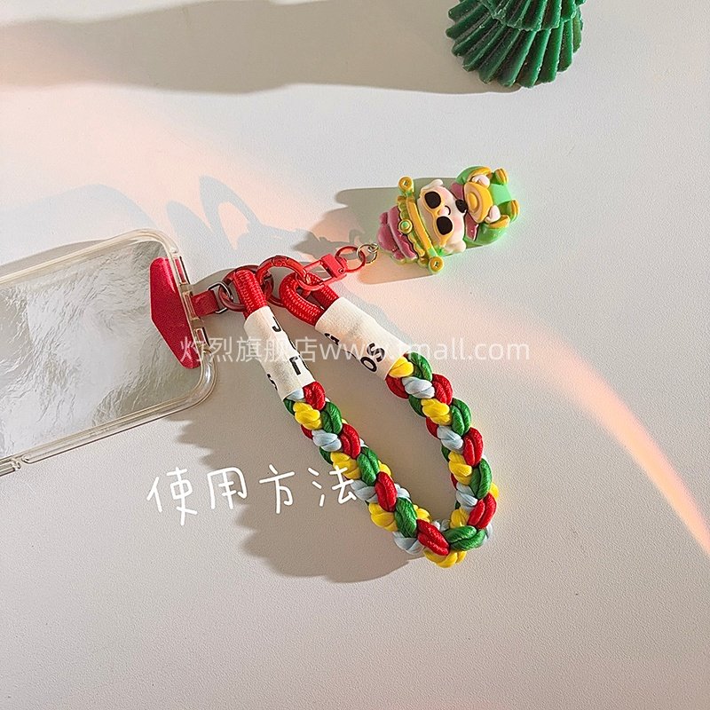 2026新年款趣味卡通立体骑马财神爷手机挂件百搭学生可爱女款红色编织尼龙短款挂绳钥匙扣链通用ccd便携手腕,淘宝优惠券,粉丝福利购,淘宝优惠卷