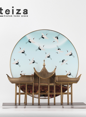 Oteiza新中式创意铁艺亚克力工艺品样板间售楼处玄关屏风装饰摆件