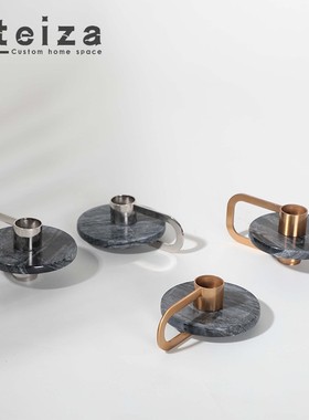 欧式风金属大理石蜡烛台装饰品