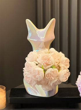 狐狸花瓶摆件陶瓷客厅插花轻奢
