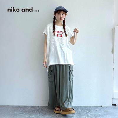 niko and ...T恤女2026夏季新款花纹蕾丝个性棉质短袖上衣665178
