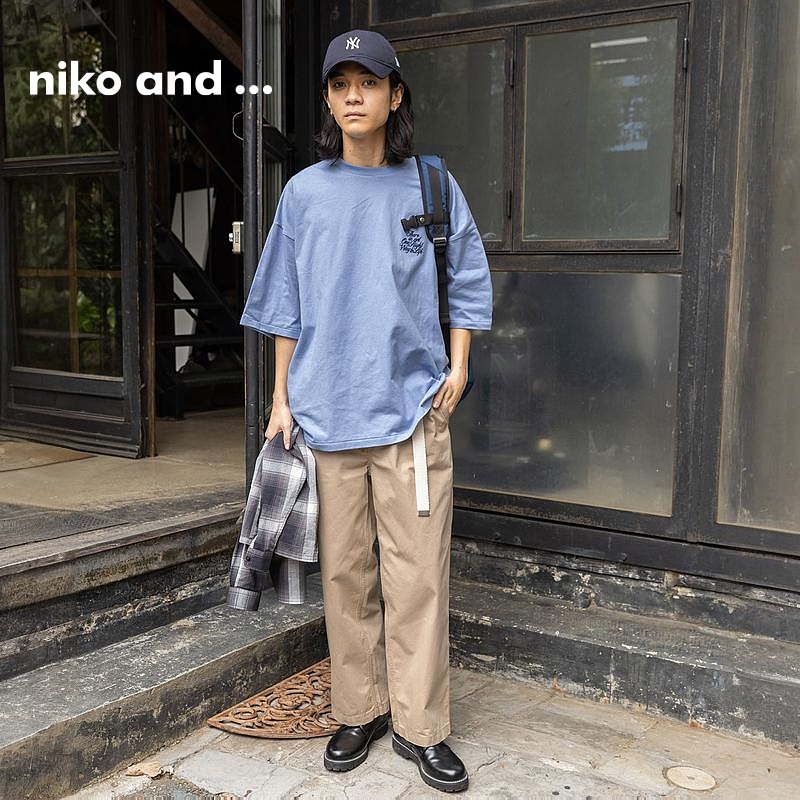 niko and… T恤男2024夏季新款潮流字母宽松运动休闲短袖992443-图1