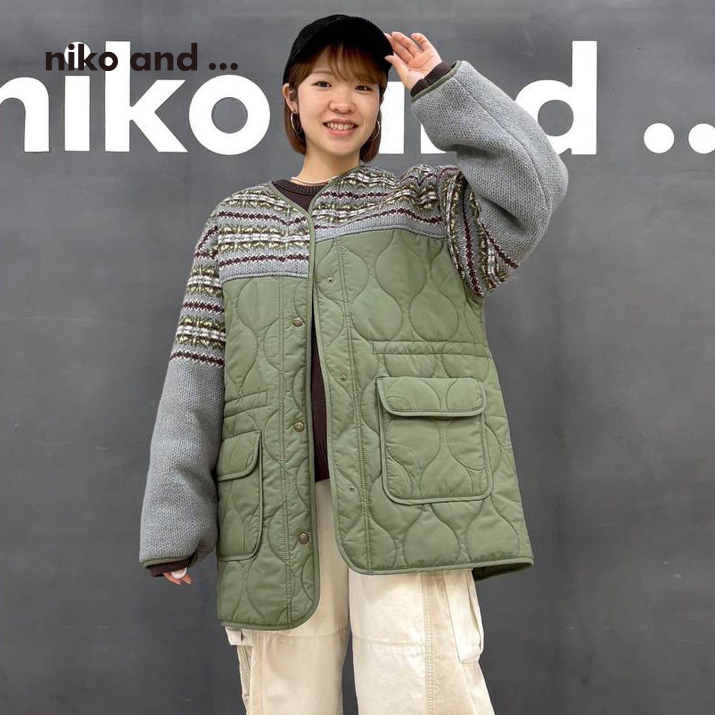 niko and ...棉服女2025冬季新款日系提花针织绗缝拼接外套608549,淘宝优惠券,粉丝福利购,淘宝优惠卷