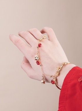 古风银蝶手链流苏铃铛手镯宫铃戒指饰品汉服女