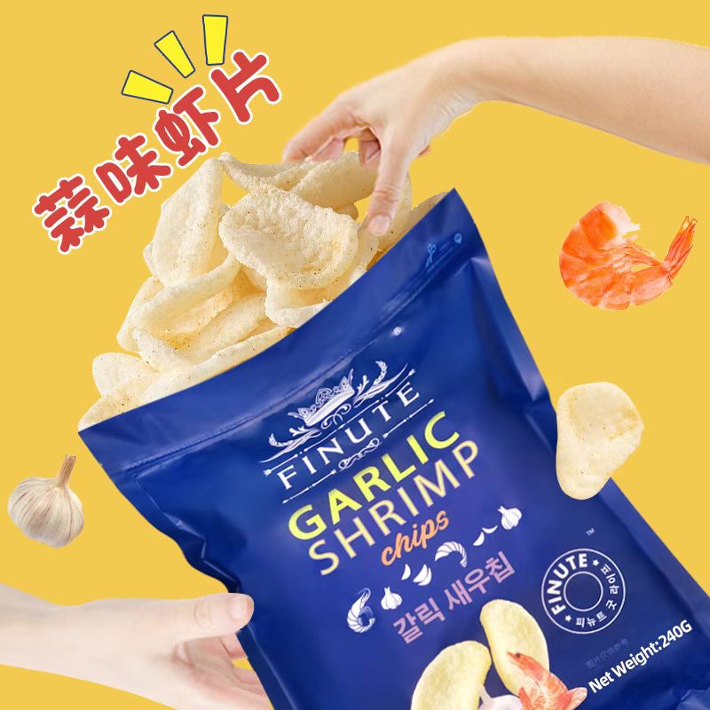 【超值推荐】FINUTE趣莱福蒜味虾片进口一大包零食包