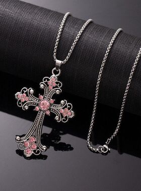 欧美跨境饰品镂空花型项链彩钻