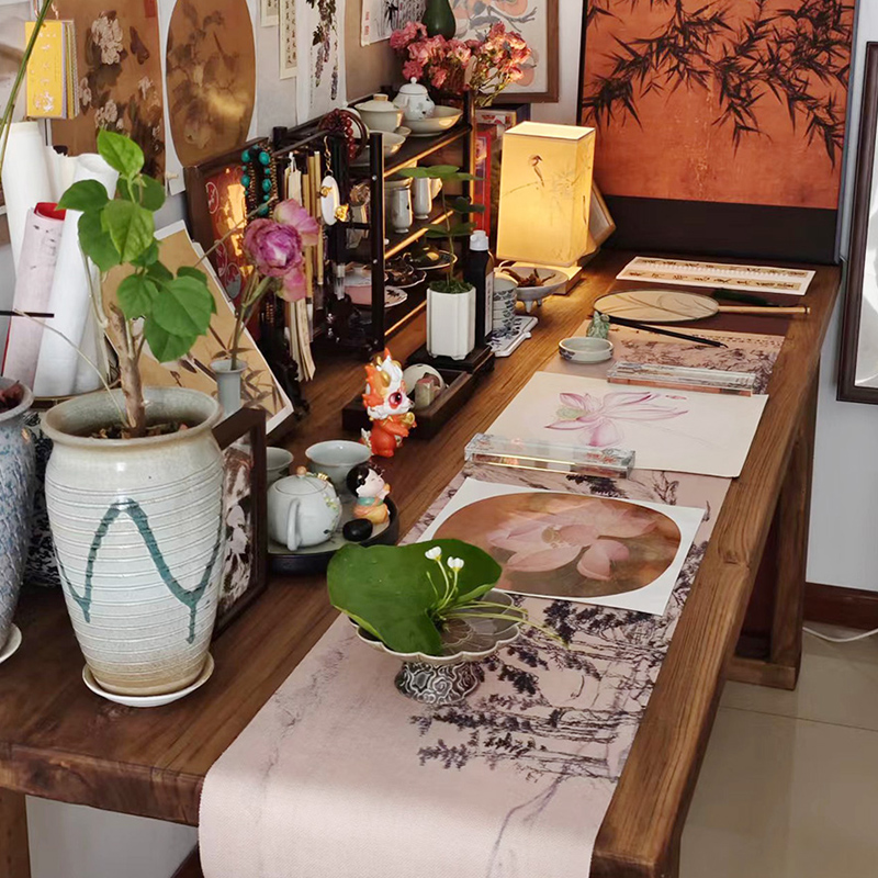 泊逸开放式书房桌大板桌去客厅化新中式国风书法桌老榆木学习书桌 - 图1