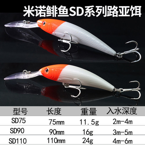 SD系长舌板浮水深潜拖钓米诺路亚鱼饵海拖钓硬饵响珠鳡鱼假饵包邮 - 图2