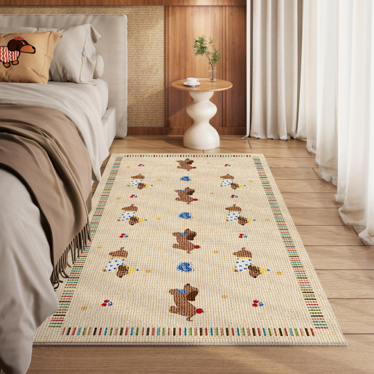 Medieval style bedroom bedside carpet no-wash and wipeable floor mat