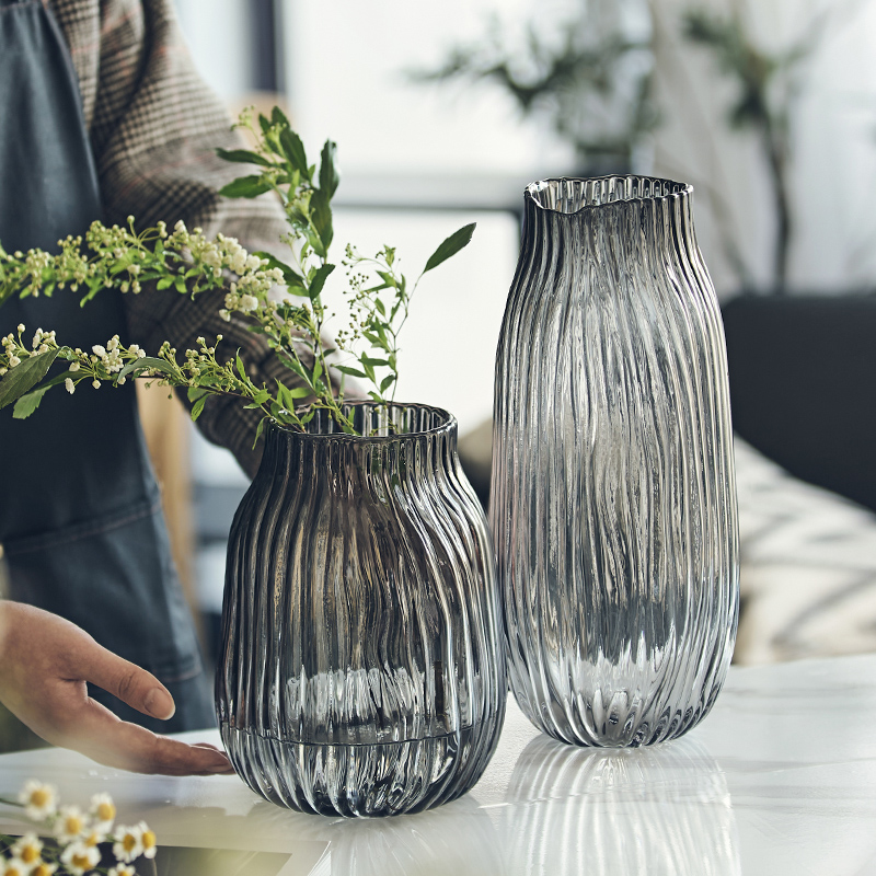 现代轻奢大号玻璃花瓶透明水养富贵竹百合客厅插鲜花干花花瓶摆件