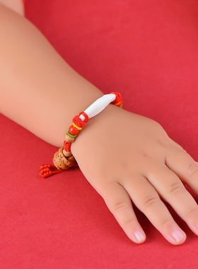 宝宝平安手链婴儿桃木狗牙手绳