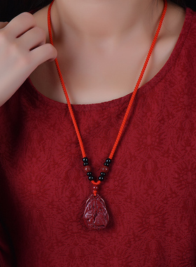 红绡天然正品朱砂朱雀吊坠红色