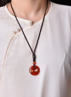 红绡天然水晶红色玛瑙平安扣吊坠