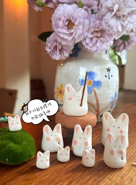 小事情日记陶瓷兔饰品手工礼品生肖兔可爱小白兔香插兔迷你景德镇