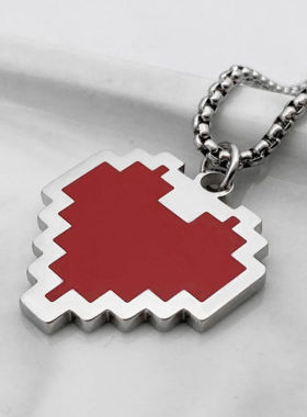 日韩动漫游戏传说百搭决心灵魂像素红色爱心项链男女钛钢心形吊坠