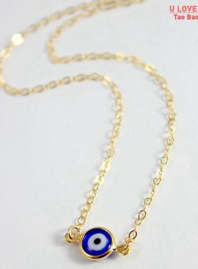 Simple Evil Eye Thin Pendant Women Jewelry Necklace Turkish