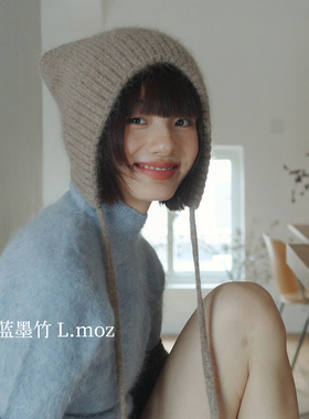 蓝墨竹L.MOZ日系针织毛线帽子女冬季新款防风保暖百搭护耳飞行帽