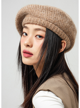L.MOZ马海毛针织贝雷帽女画家帽