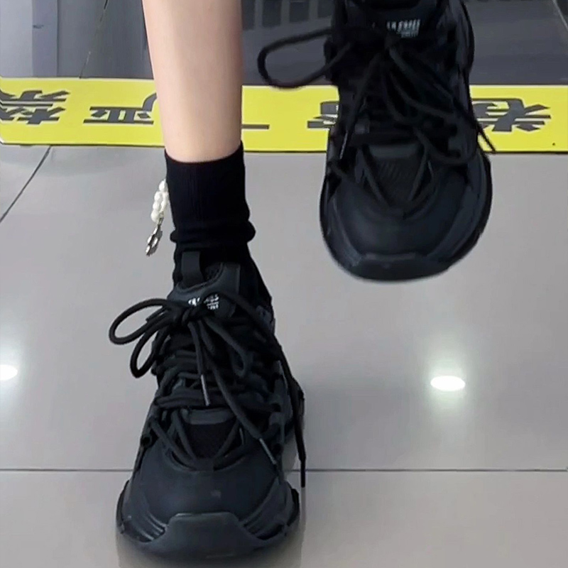 回力女鞋老爹鞋女款2025新款爆款夏季厚底增高黑色鞋子运动鞋女款