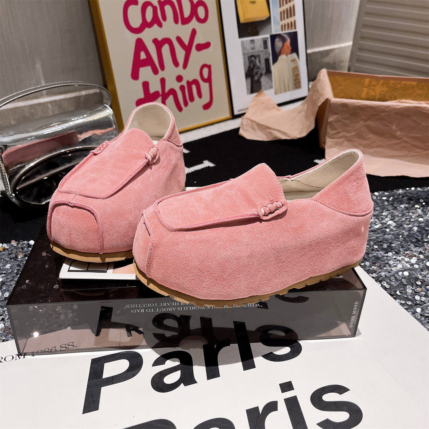 真皮版~糖果色大头两穿厚底松糕内增高勃肯鞋一脚蹬乐福鞋6cm女鞋,淘宝优惠券,粉丝福利购,淘宝优惠卷