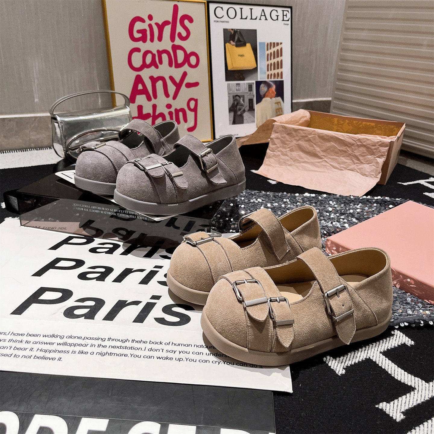 真皮版~大头卡皮巴拉金属扣一字玛丽珍浅口面包勃肯鞋内增高女鞋,淘宝优惠券,粉丝福利购,淘宝优惠卷