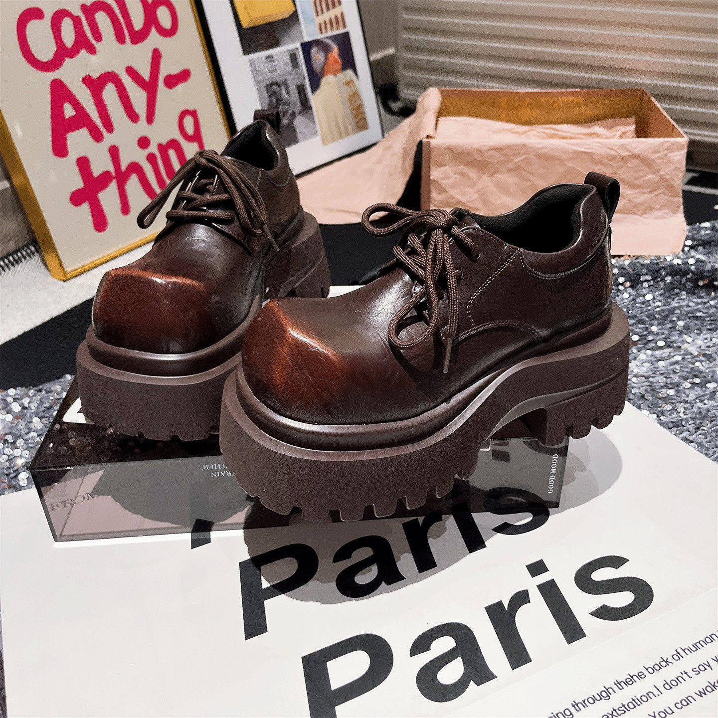 真皮系带厚底松糕大头小个子6cmJK小皮鞋乐福鞋英伦风布洛克女鞋,淘宝优惠券,粉丝福利购,淘宝优惠卷