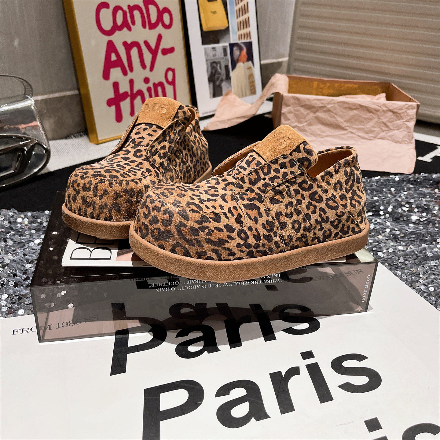 真皮版~豹纹反毛皮一脚蹬乐福鞋勃肯鞋复古豆豆鞋平底鞋大头女鞋,淘宝优惠券,粉丝福利购,淘宝优惠卷