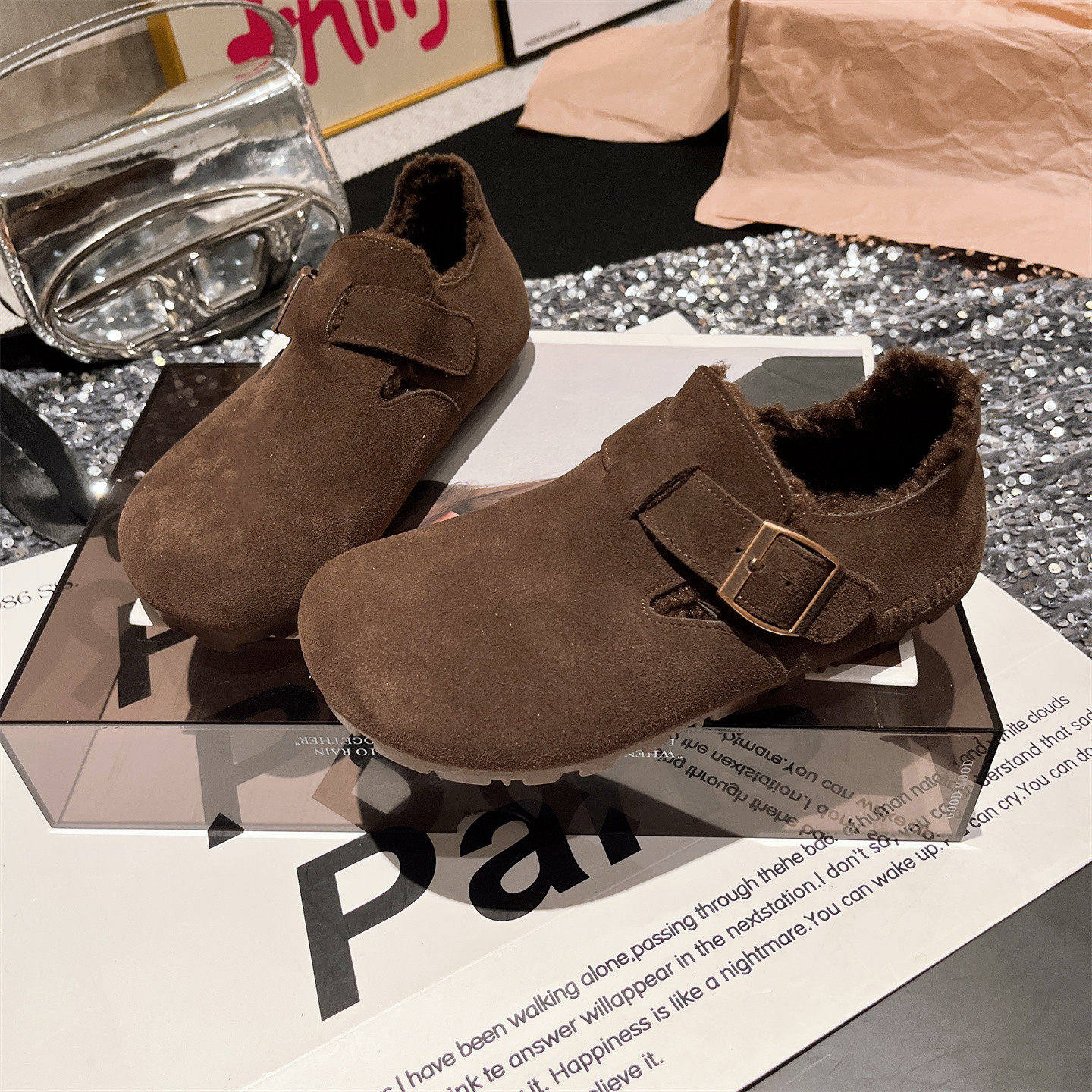 真皮羊羔绒~欧货经典加绒一脚蹬勃肯鞋软底豆豆鞋平底毛毛鞋女鞋,淘宝优惠券,粉丝福利购,淘宝优惠卷