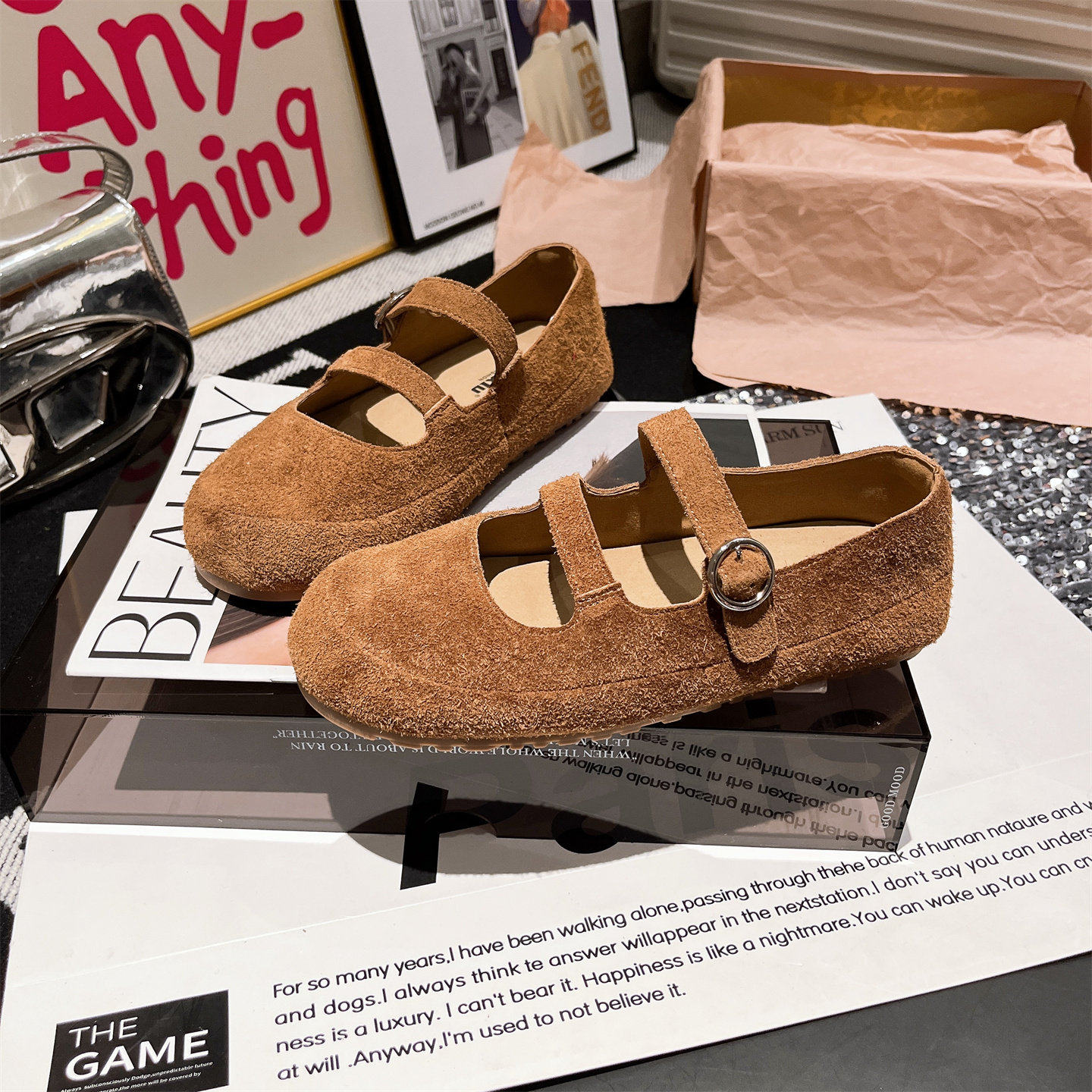 真皮版~欧货一字浅口玛丽珍芭蕾风单鞋平底红色豆豆鞋乐福鞋女鞋,淘宝优惠券,粉丝福利购,淘宝优惠卷