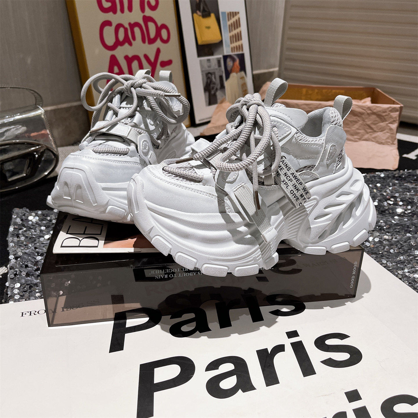 真皮版~韩版擦色做旧系带厚底松糕超高跟小个子老爹鞋8cm运动鞋女,淘宝优惠券,粉丝福利购,淘宝优惠卷