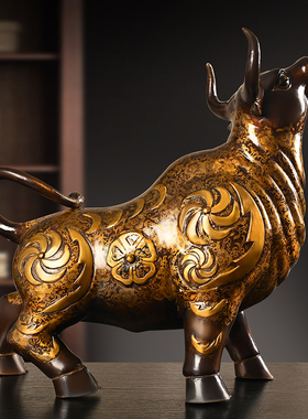 纯铜牛摆件彩绘旺市牛生
