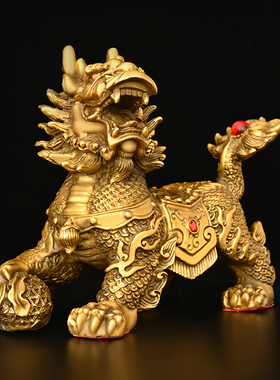 铜麒麟摆件一对纯铜吉祥