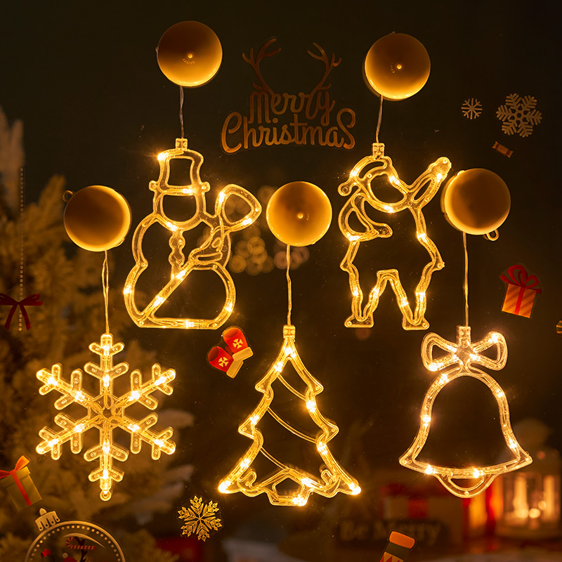 圣诞节装饰挂件圣诞树铃铛雪花吸盘灯场景布置拍照道具led彩灯串