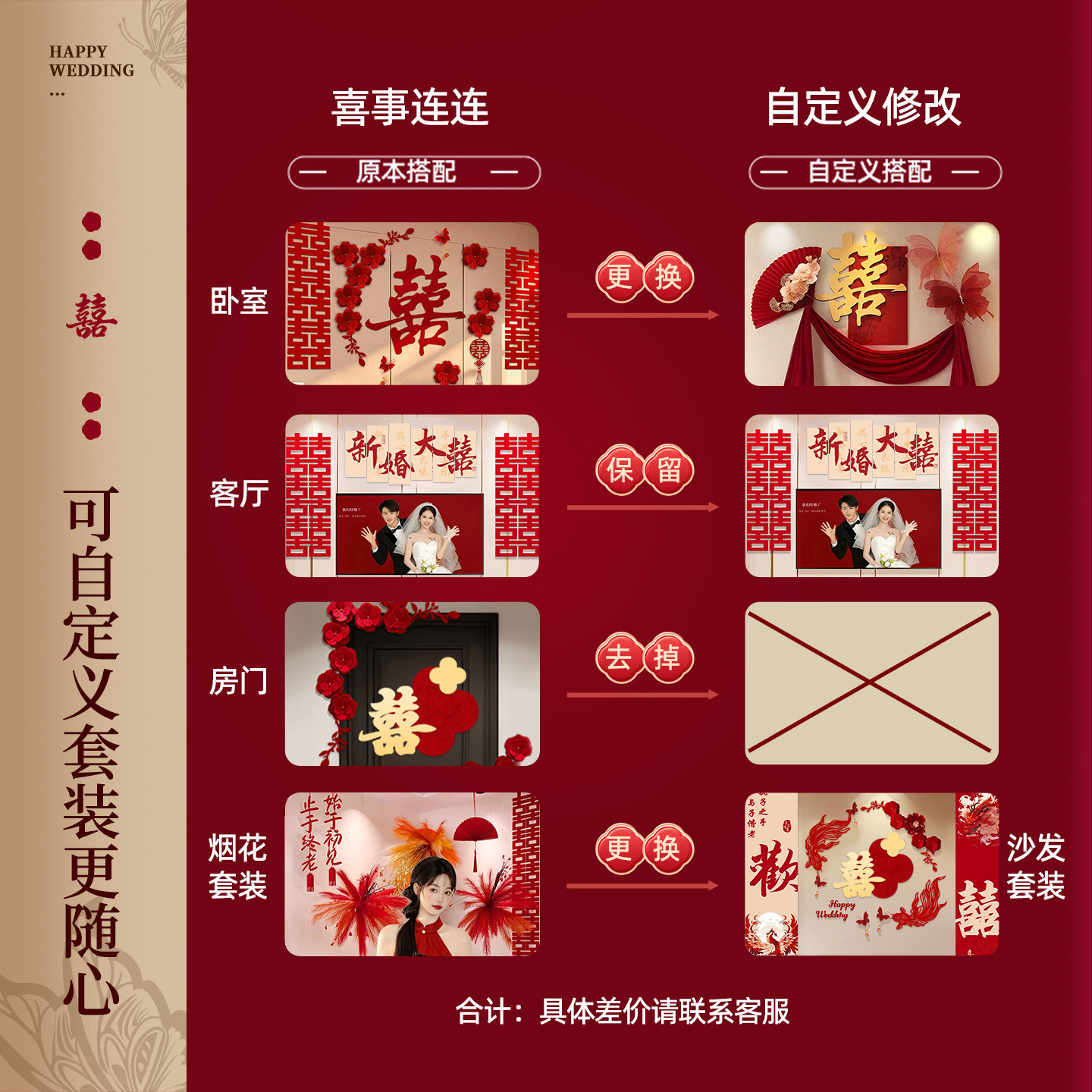 结婚酒店房间场地布置男女方婚房装饰套装全套卧室专用喜事用品,淘宝优惠券,粉丝福利购,淘宝优惠卷