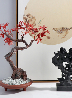 新中式风黑色假山样板间仿太湖石