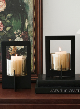 印度进口黑玻璃极简蜡烛台摆件