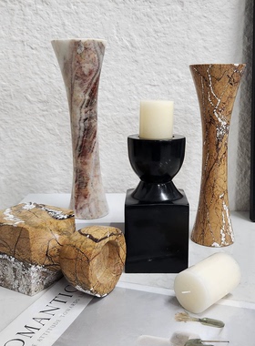 欧式古风复古罗马柱大理石烛台