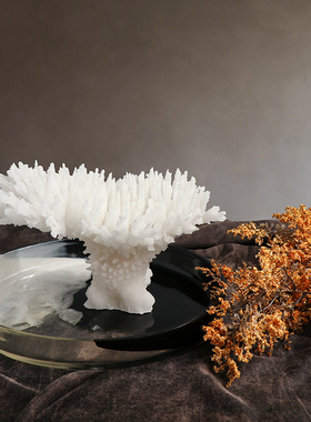 意式现代轻奢样板间床头柜书柜书架白色仿真珊瑚创意软装饰品摆件