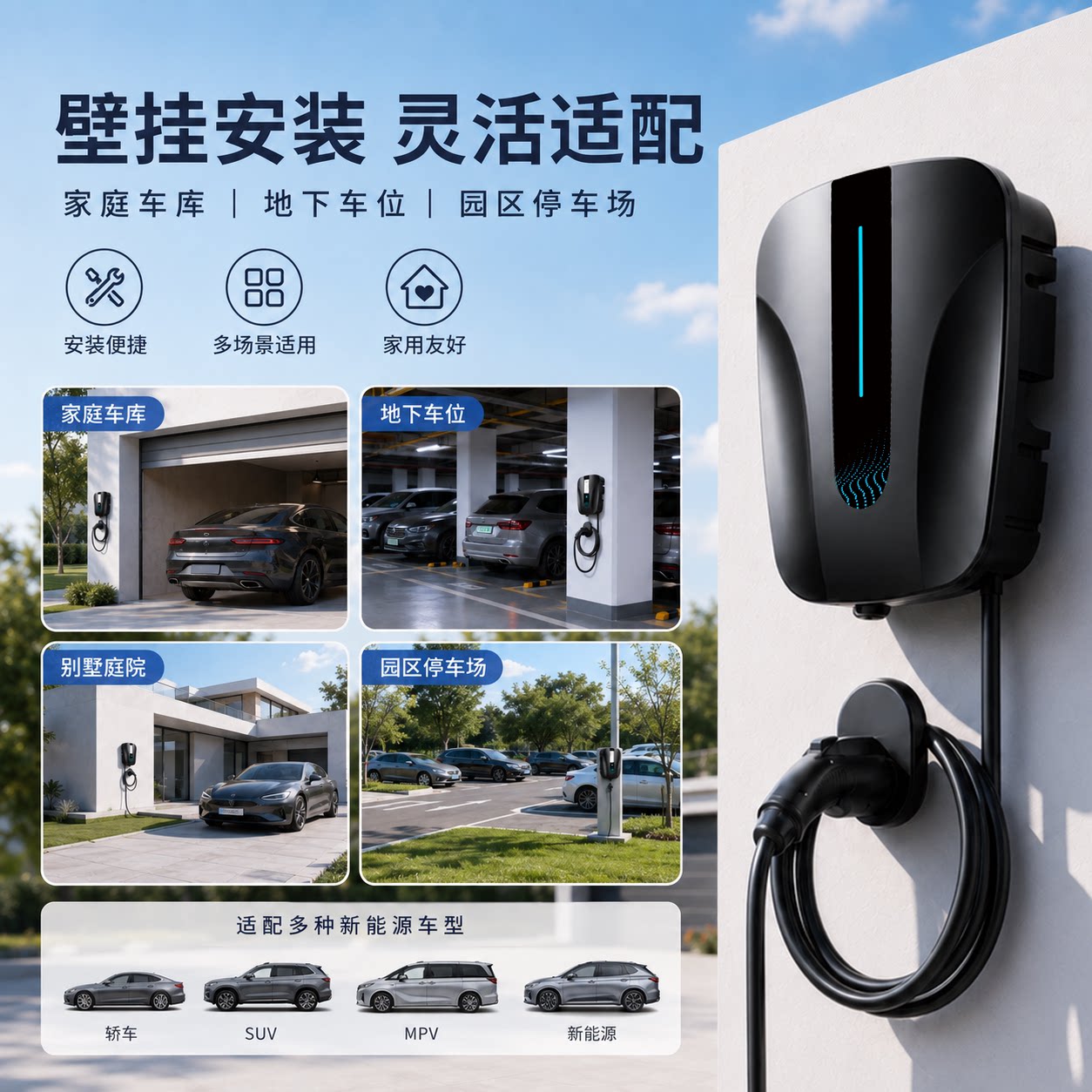 新国标3C电动汽车充电桩7KW通用32A比亚迪特斯拉长安吉利充电器
