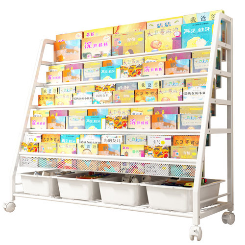 儿童书架绘本架一体幼儿园宝宝简易置物架落地书柜家用玩具收纳架 - 图3
